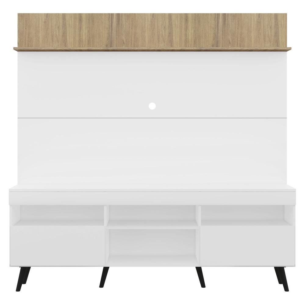 Rack com Painel e Suporte TV 65" Madri Multimoveis Branco/Rustic com Prateleira e Pes Retr