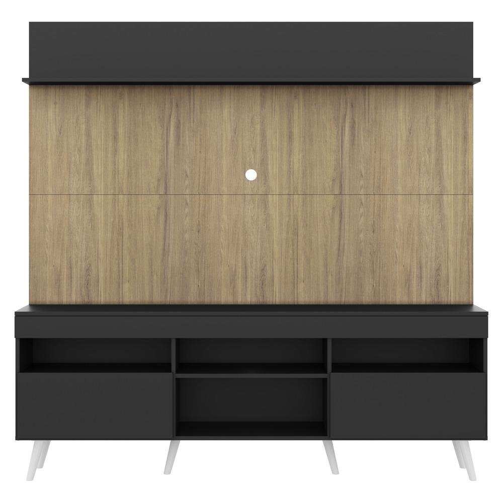 Rack com Painel e Suporte TV 65" Madri Multimoveis Preto/Rustic com Prateleira e Pes Retro