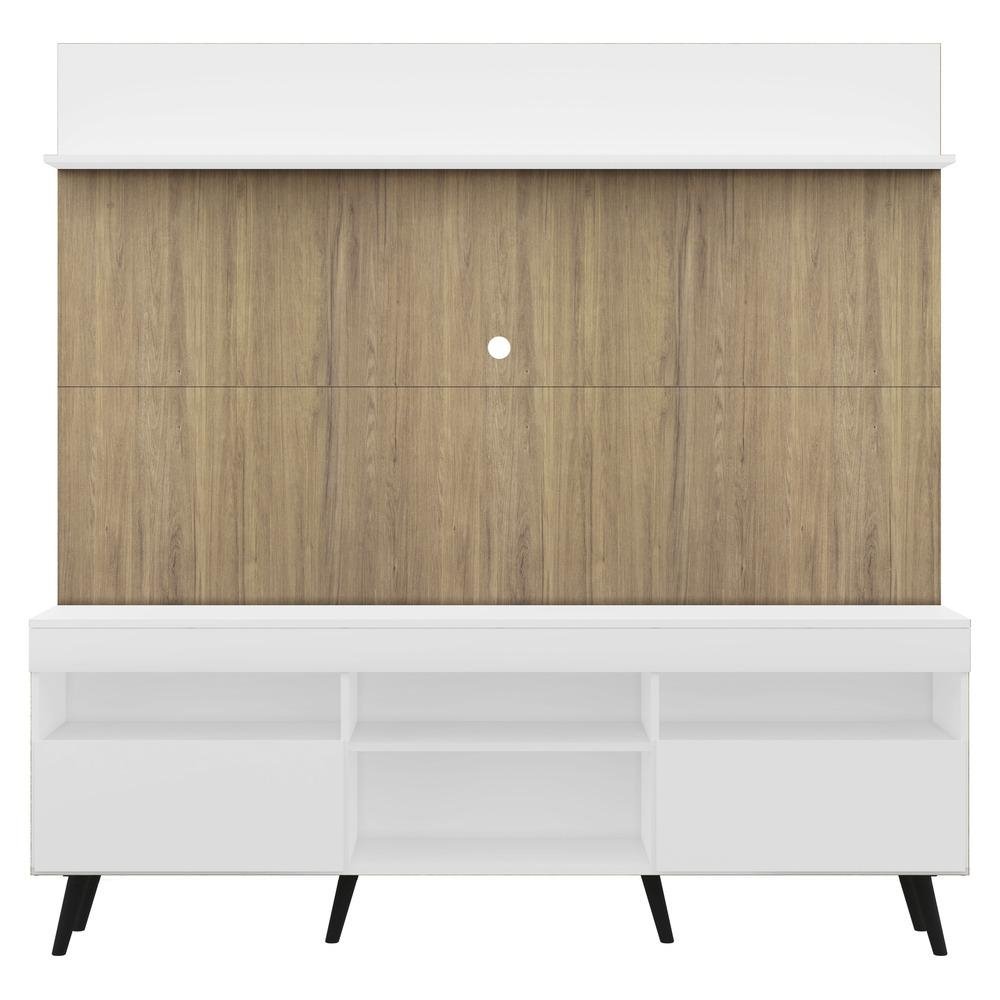 Rack com Painel e Suporte TV 65" Madri Multimoveis Branco/Rustic com Prateleira e Pes Retr