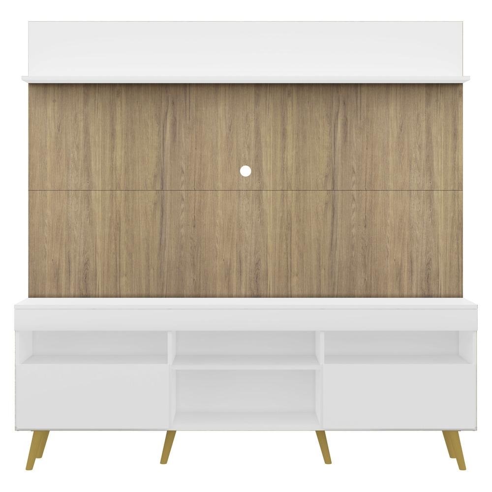 Rack com Painel e Suporte TV 65" Madri Multimoveis Branco/Rustic com Prateleira e Pes Retr