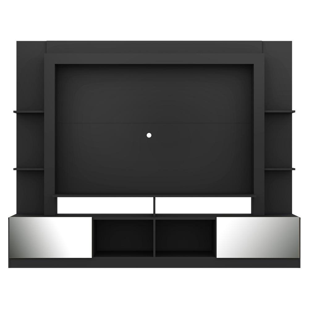 Rack c/ Painel e Suporte TV 65" Portas c/ Espelho Oslo Multimoveis Preto/Lacca Fume