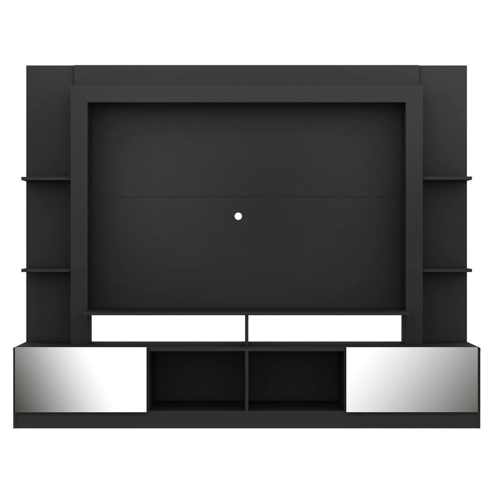 Rack c/ Painel e Suporte TV 65" Portas c/ Espelho Oslo Multimoveis Preto
