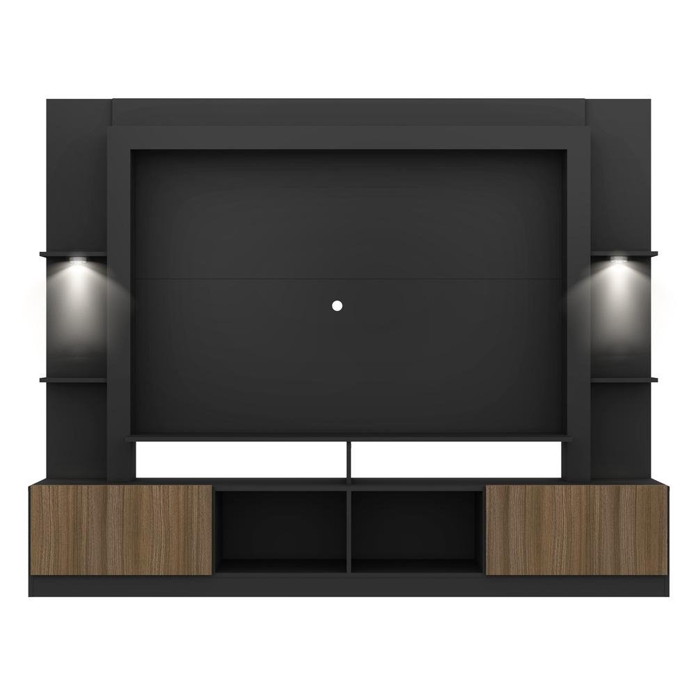 Rack Estante com Suporte TV 65" e Leds Berlim Multimoveis Preto/Madeirado