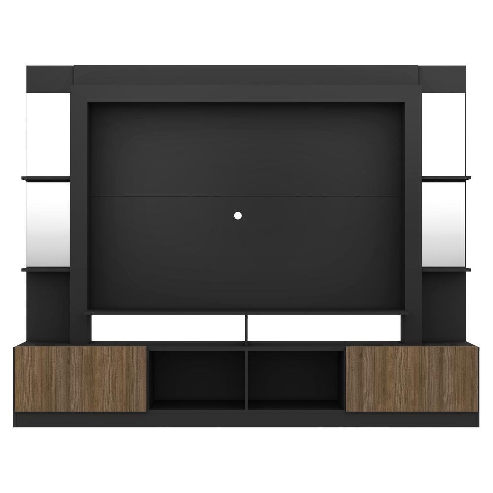 Rack c/ Painel e Suporte TV 65" Prateleiras c/ Espelho Oslo Multimoveis Preto/Madeirado