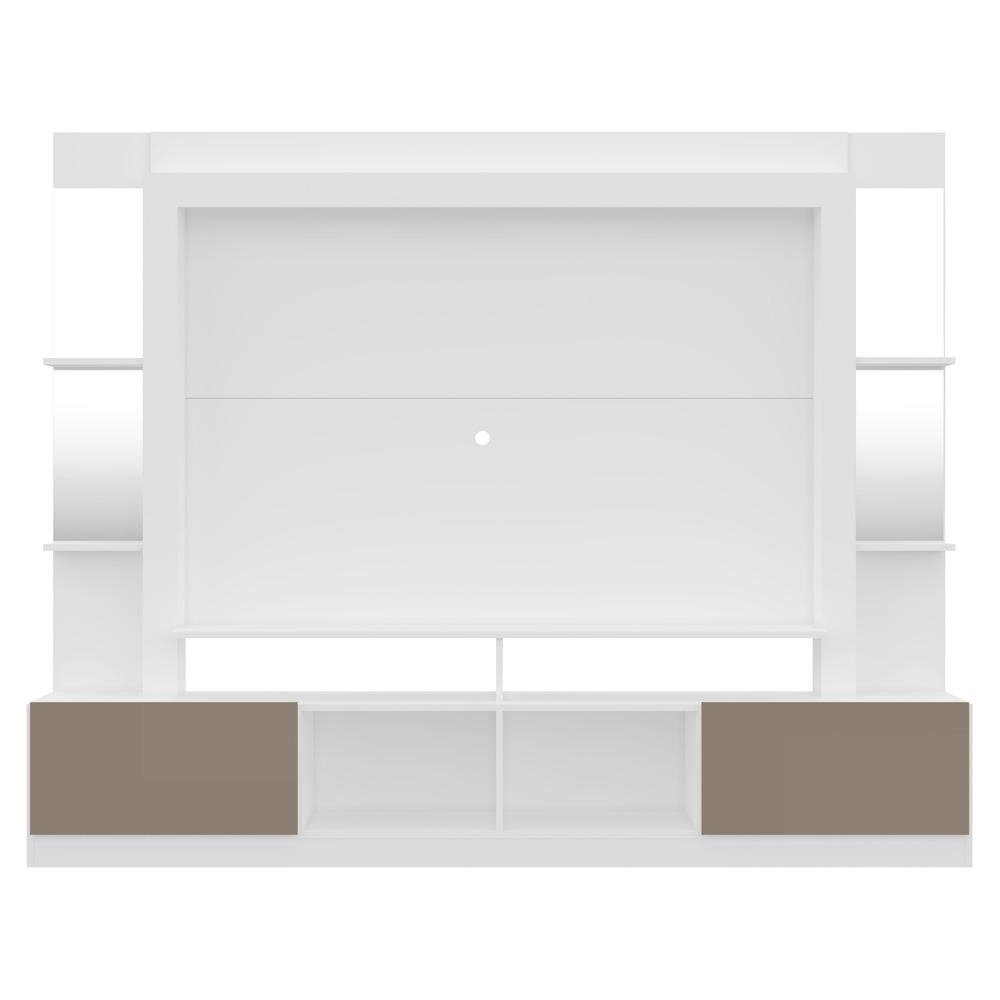 Rack c/ Painel e Suporte TV 65" Prateleiras c/ Espelho Oslo Multimoveis Branco/Lacca Fume