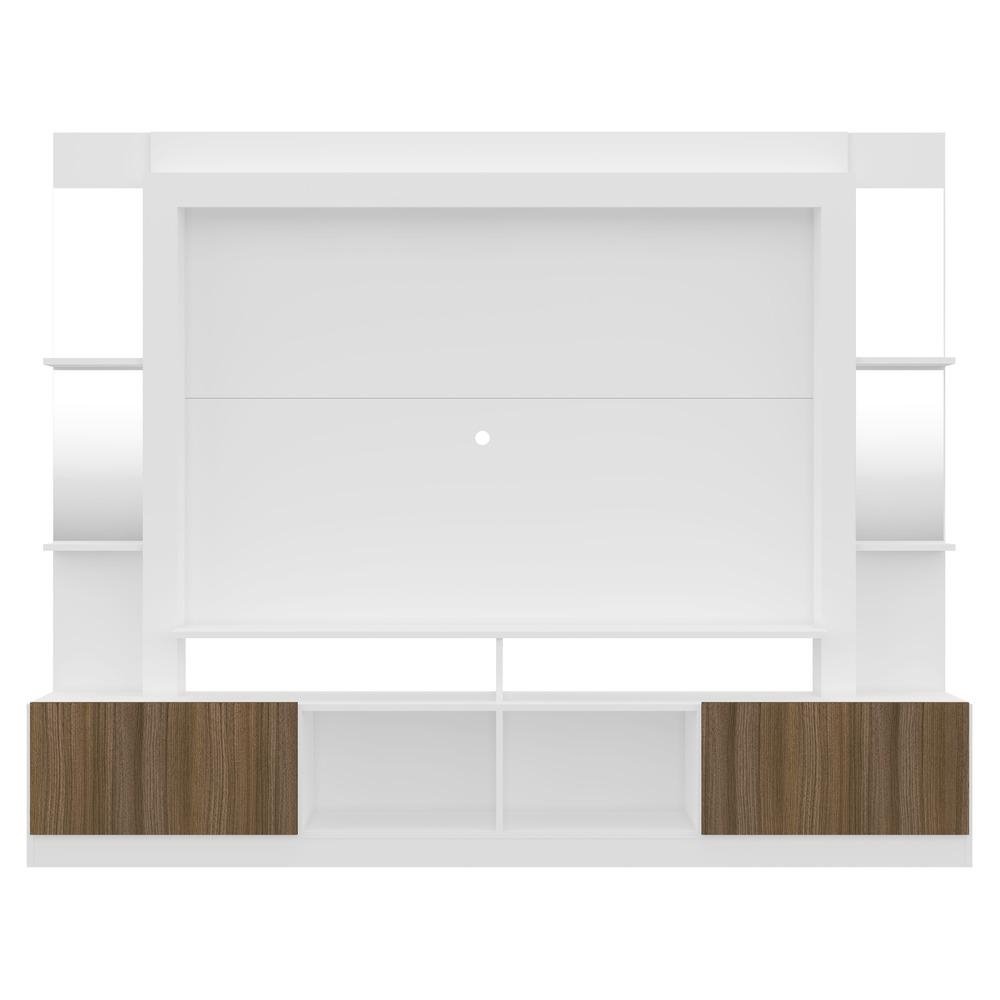 Rack c/ Painel e Suporte TV 65" Prateleiras c/ Espelho Oslo Multimoveis Branco/Madeirado