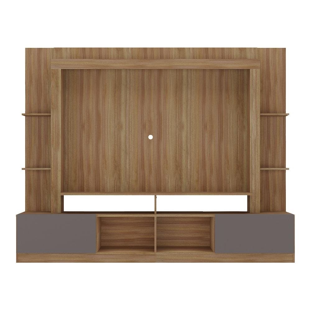 Rack Estante com Painel e Suporte TV 65" e 2 portas Oslo Multimoveis Madeirado/Lacca Fume