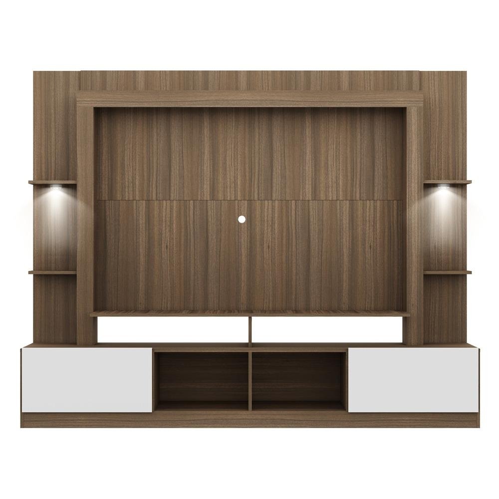 Rack Estante TV 65" com Leds Berlim Multimoveis Madeirado/Branco
