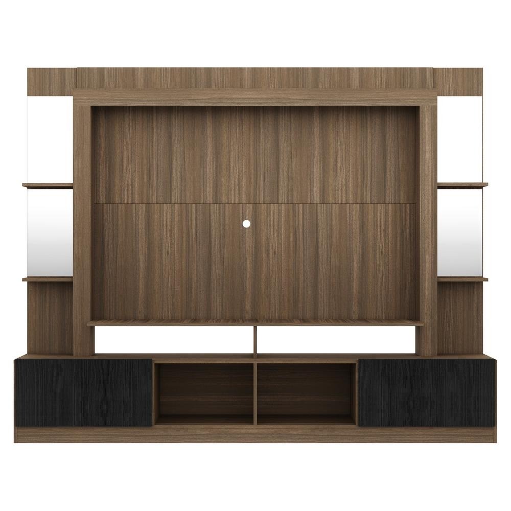 Rack c/ Painel TV 65" Prateleiras c/ Espelho Oslo Multimoveis Madeirado/Preto