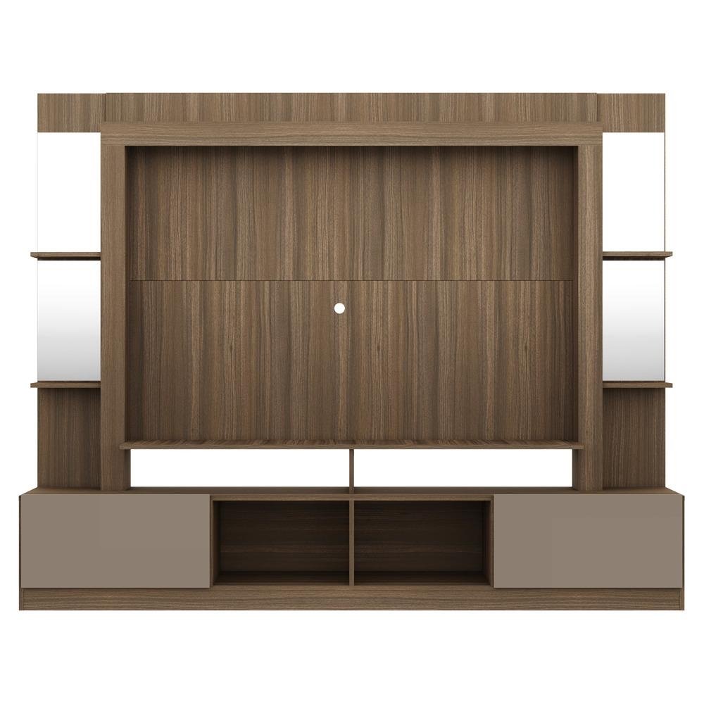 Rack c/ Painel TV 65" Prateleiras c/ Espelho Oslo Multimoveis Madeirado/Lacca Fume