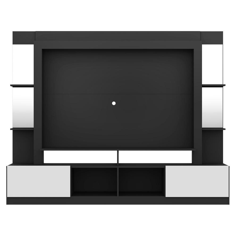 Rack c/ Painel TV 65" Prateleiras c/ Espelho Oslo Multimoveis Preto/Branco