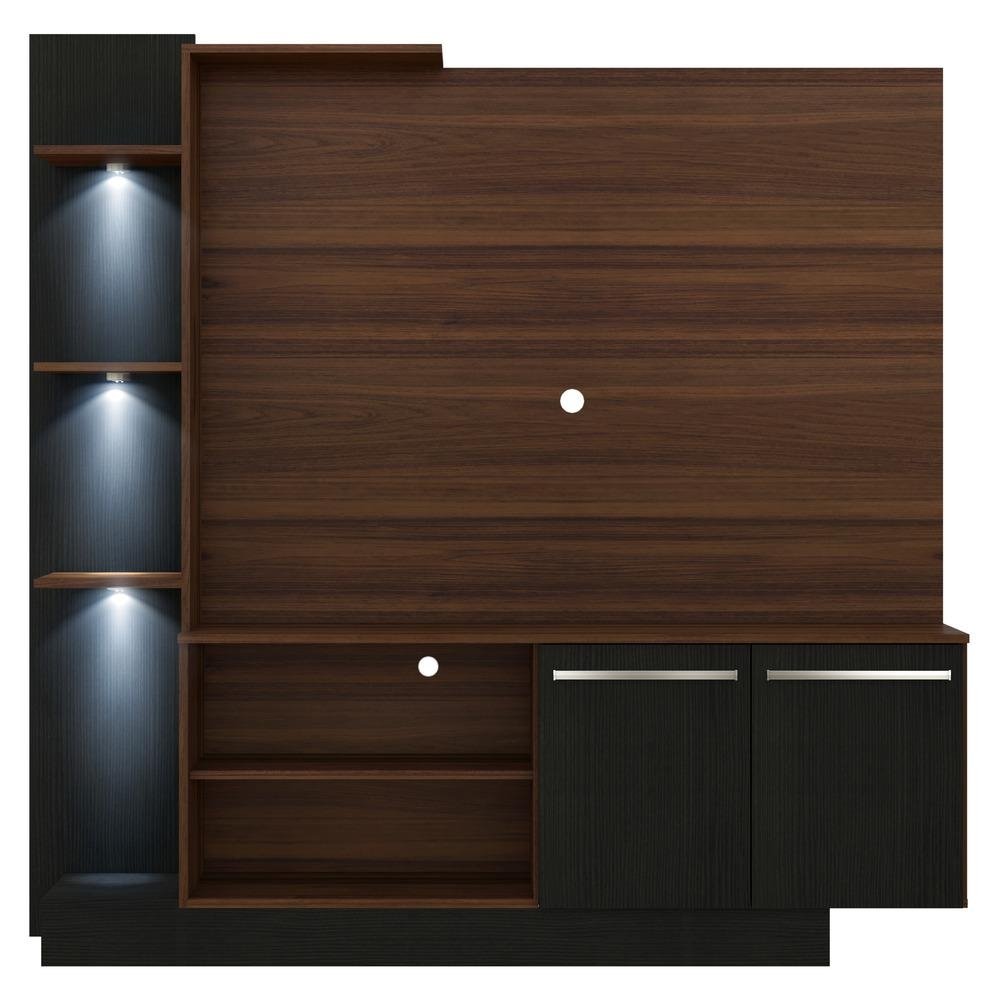 Estante com 3 Leds Painel TV 55" e 2 portas Dallas Multimoveis Madeirado/Preto