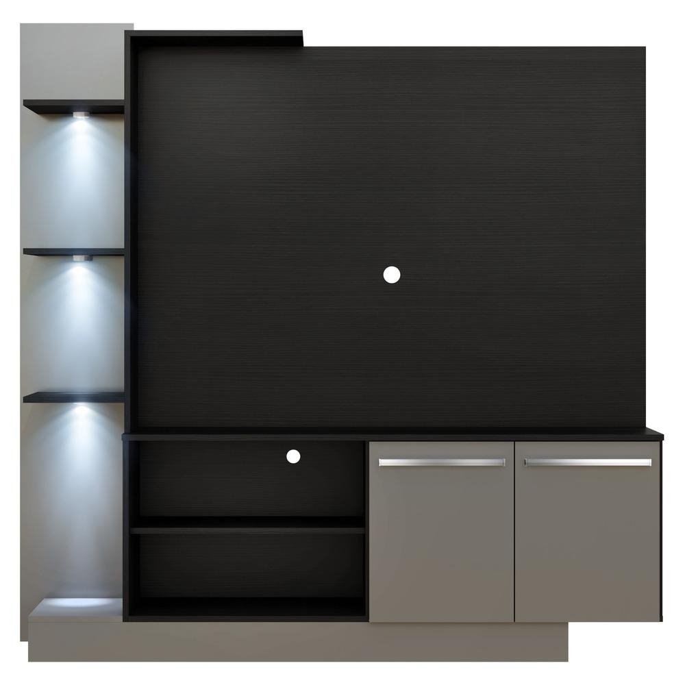 Estante com 3 Leds Painel TV 55" e 2 portas Dallas Multimoveis Preto/Lacca Fume