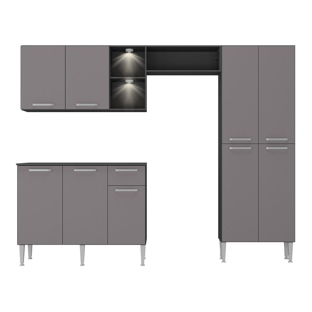 Armario de Cozinha Compacta com 2 Leds Balcao com Tampo Pequim Up Multimoveis Preta/Lacca