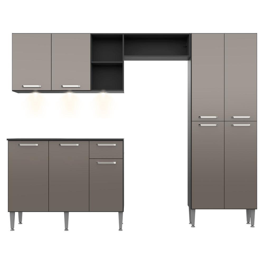 Armario de Cozinha Compacta com 3 Leds Balcao com Tampo Pequim Up Multimoveis Preta/Lacca
