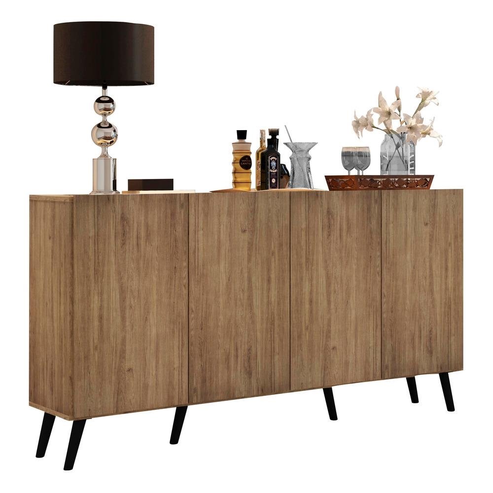 Aparador Buffet 4 Portas com Pes Retro Veneza Multimoveis Rustic/Preto