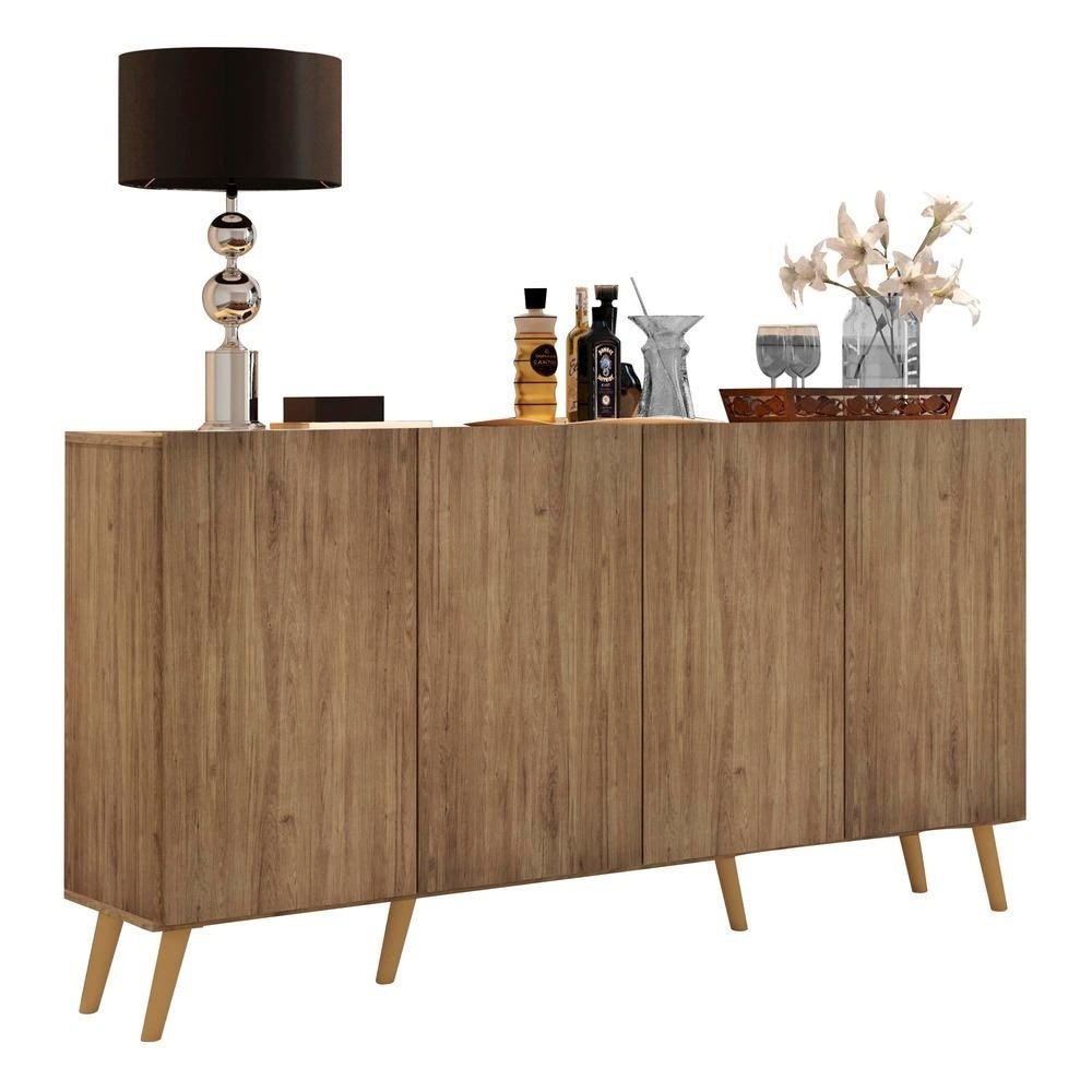 Aparador Buffet 4 Portas com Pes Retro Veneza Multimoveis Rustic/Natural