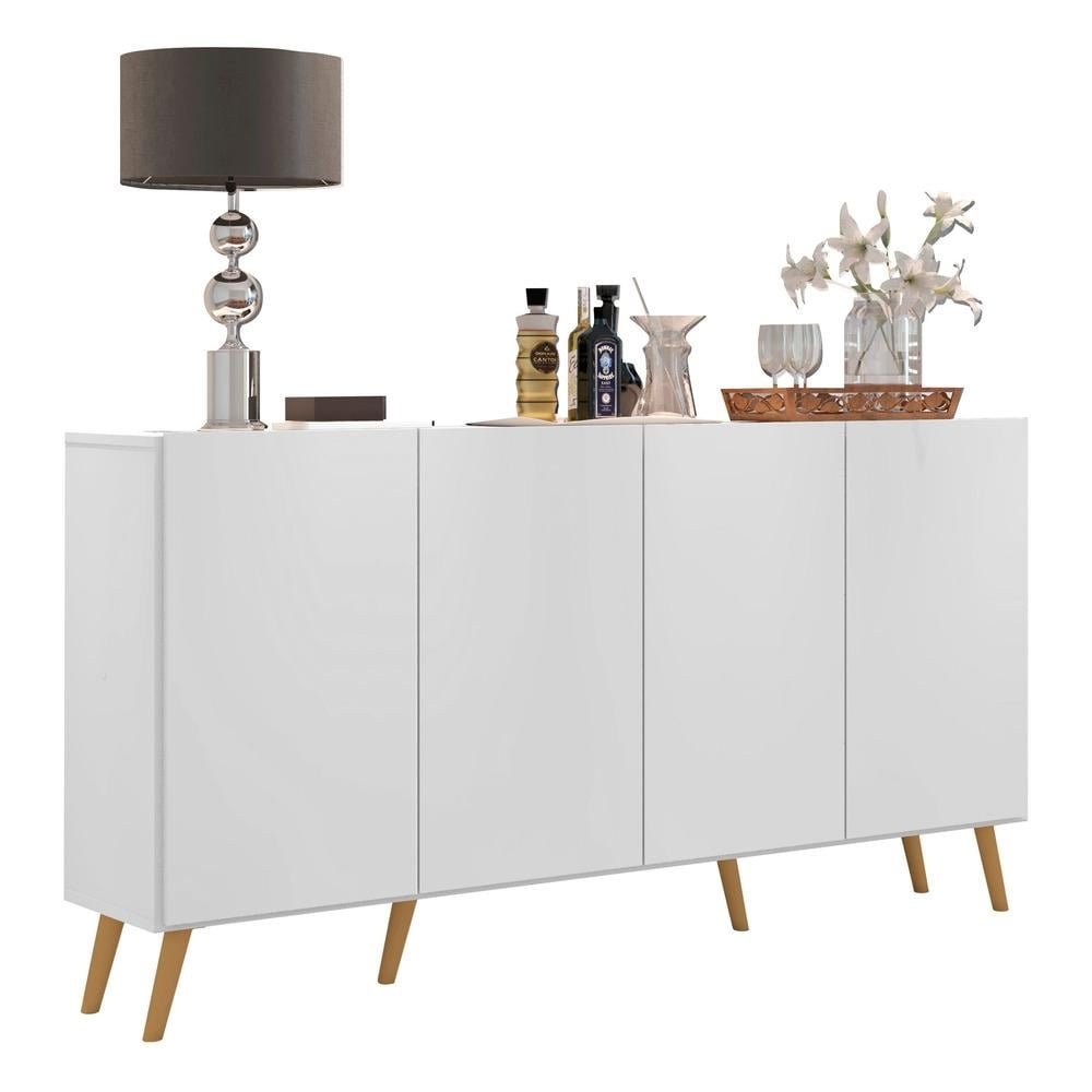 Aparador Buffet 4 Portas com Pes Retro Veneza Multimoveis Branco/Natural
