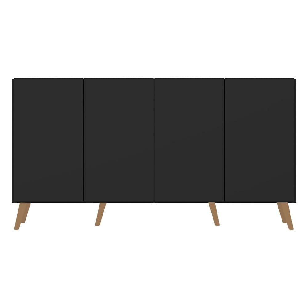 Aparador Buffet 4 Portas com Pes Retro Veneza Multimoveis Preto/Natural