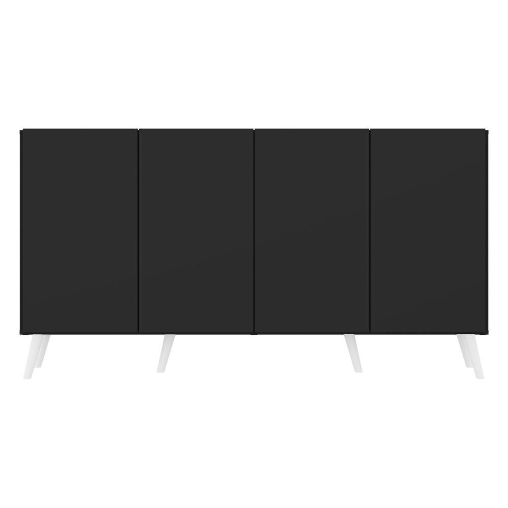 Aparador Buffet 4 Portas com Pes Retro Veneza Multimoveis Preto/Branco