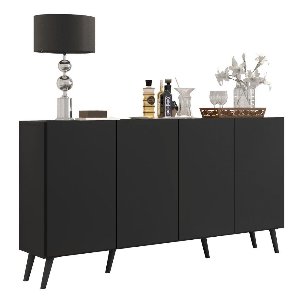 Aparador Buffet 4 Portas com Pes Retro Veneza Multimoveis Preto