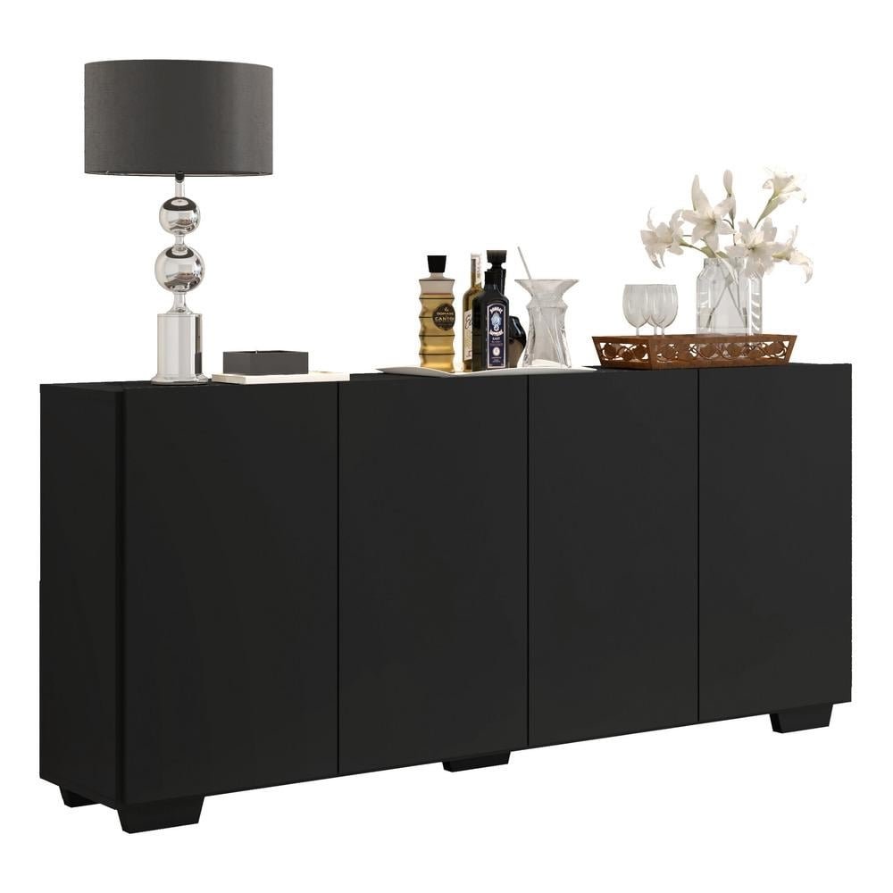 Aparador Buffet 4 Portas com Pes Quadrados Veneza Multimoveis Preto