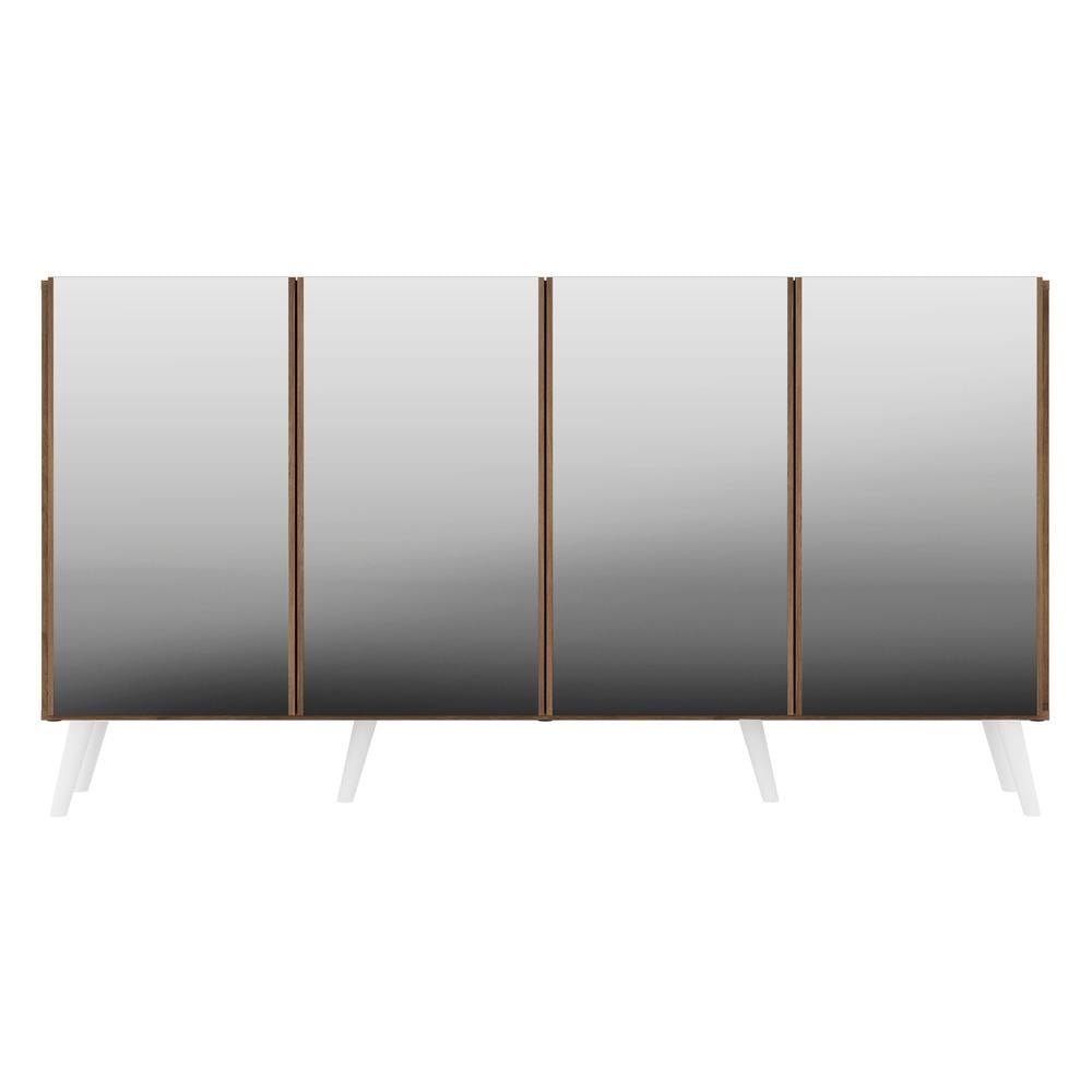 Aparador Buffet 4 portas com Espelho e Pes Retro Vegas Multimoveis Rustic/Branco