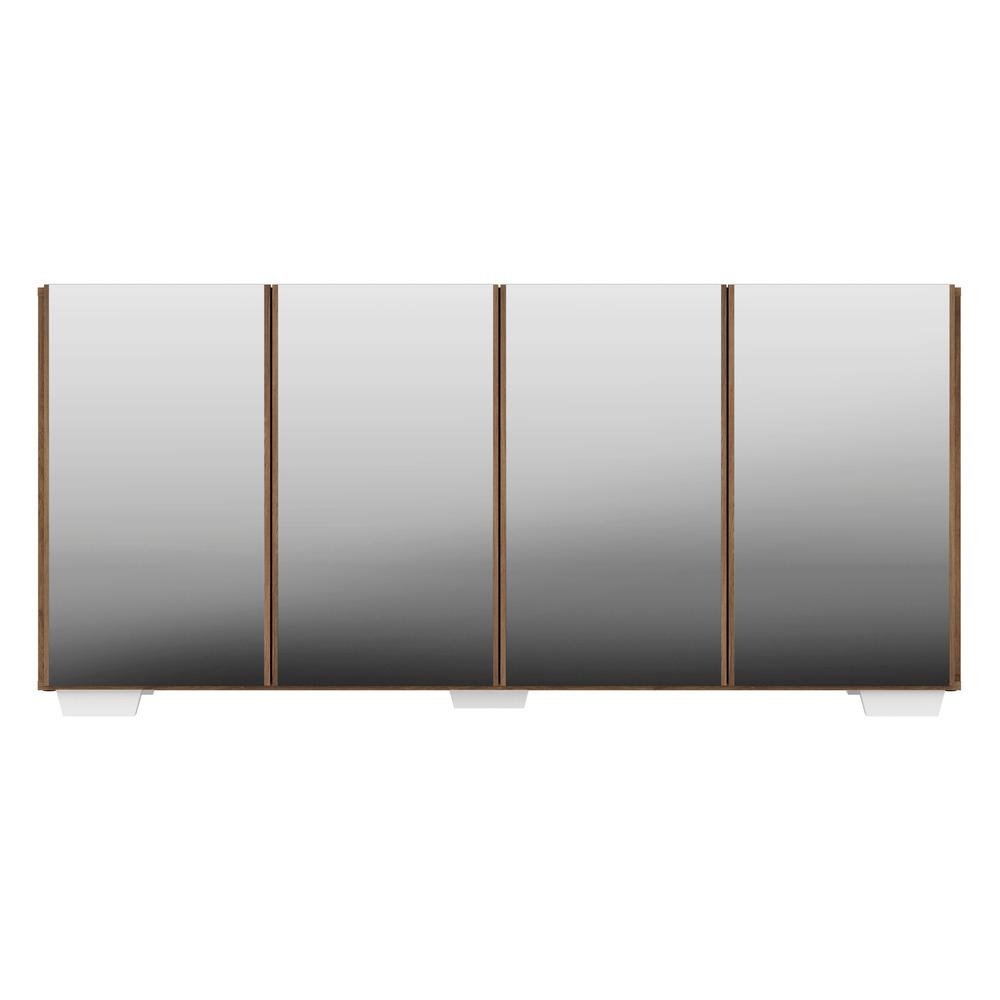 Aparador Buffet 4 portas com Espelho e Pes Quadrados Vegas Multimoveis Rustic/Branco