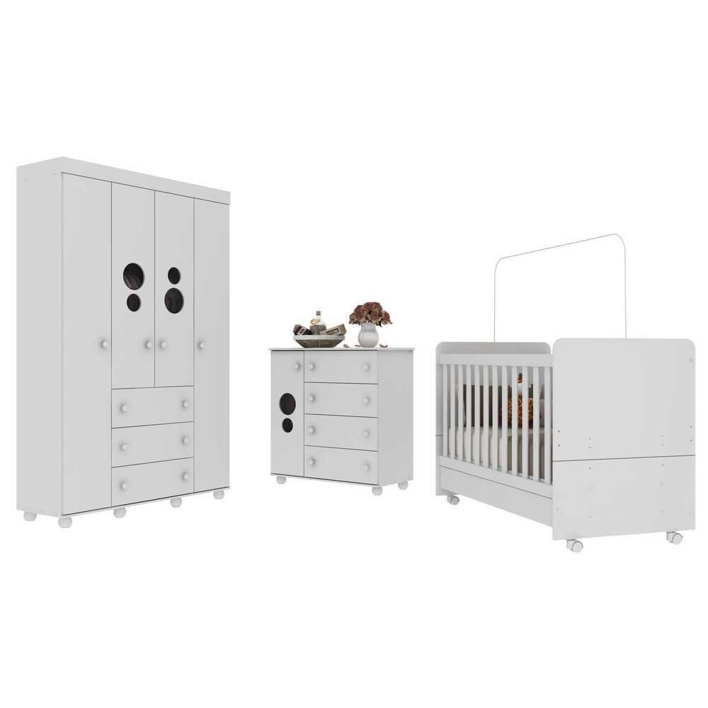 Quarto Completo Infantil com Colchao Incluso Pimpolho Multimoveis Branco
