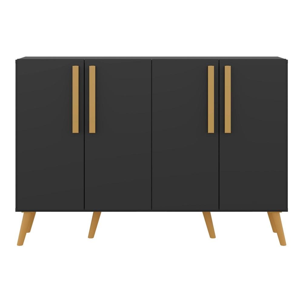 Aparador Buffet 4 Portas com Pes Retro Viena Multimoveis Preto/Natural