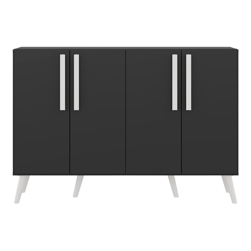 Aparador Buffet 4 Portas com Pes Retro Viena Multimoveis Preto/Branco