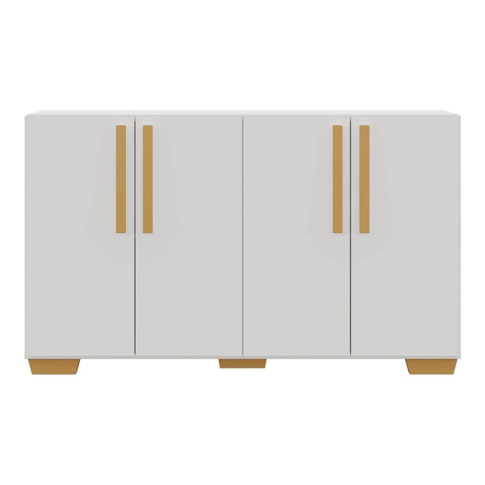 Aparador Buffet 4 Portas com Pes Quadrados Viena Multimoveis Branco/Natural