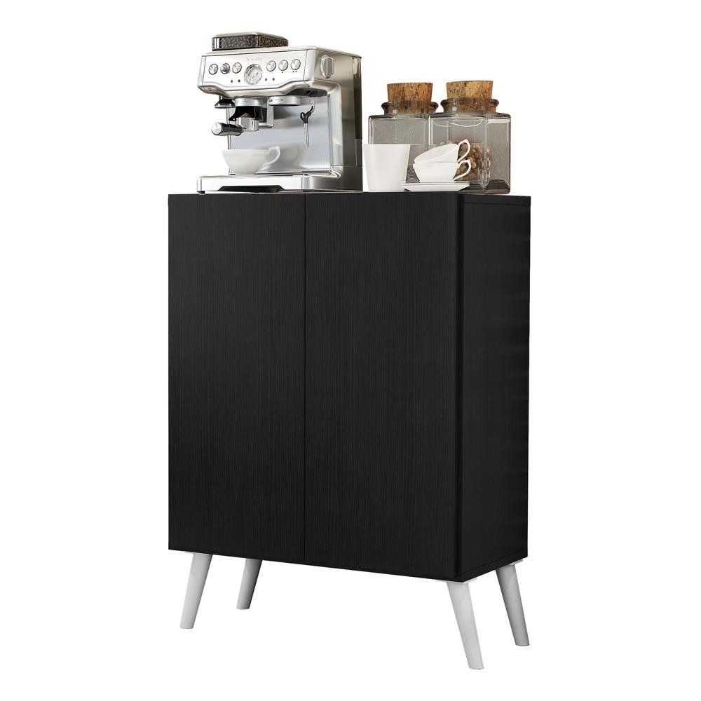 Aparador Cantinho do Cafe com Pes Retro e 2 Portas Multimoveis Preto/Branco