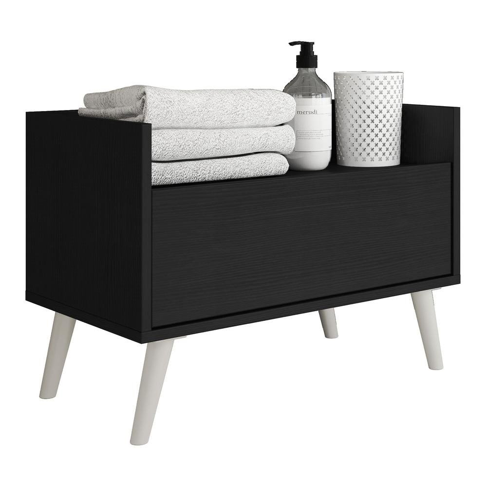 Gabinete Armário Banheiro 60 cm com Pés Retrô Multimóveis Preto/Branco