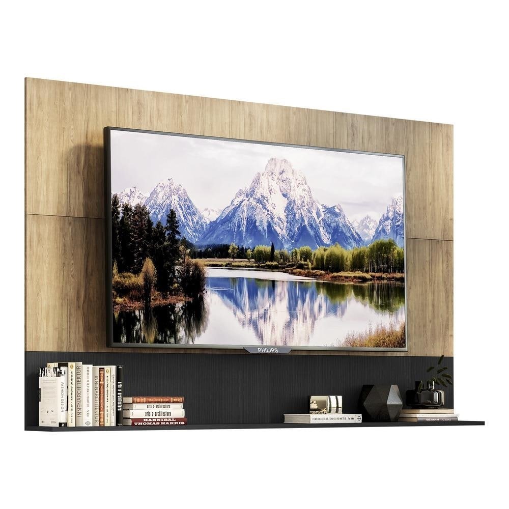Painel TV 65" com Prateleira Amsterda Up Multimoveis Rustic/Preto