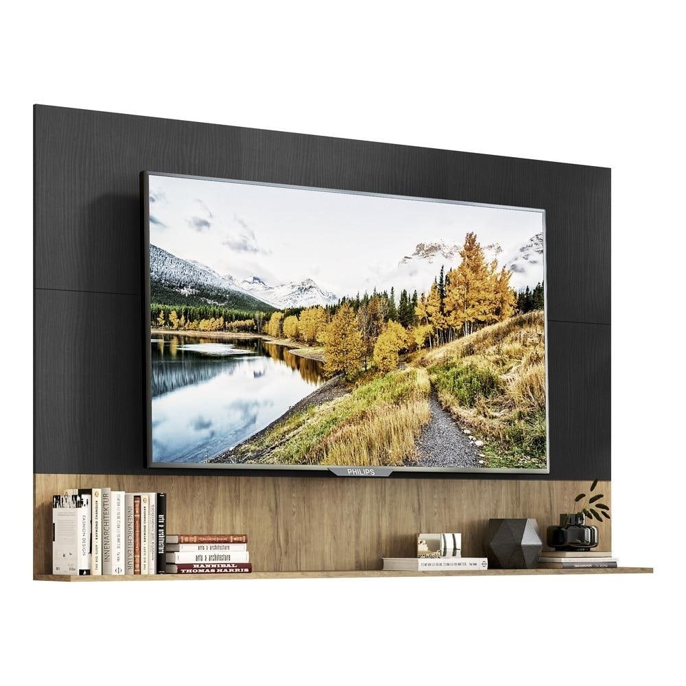 Painel TV 65" com Prateleira Amsterda Up Multimoveis Preto/Rustic