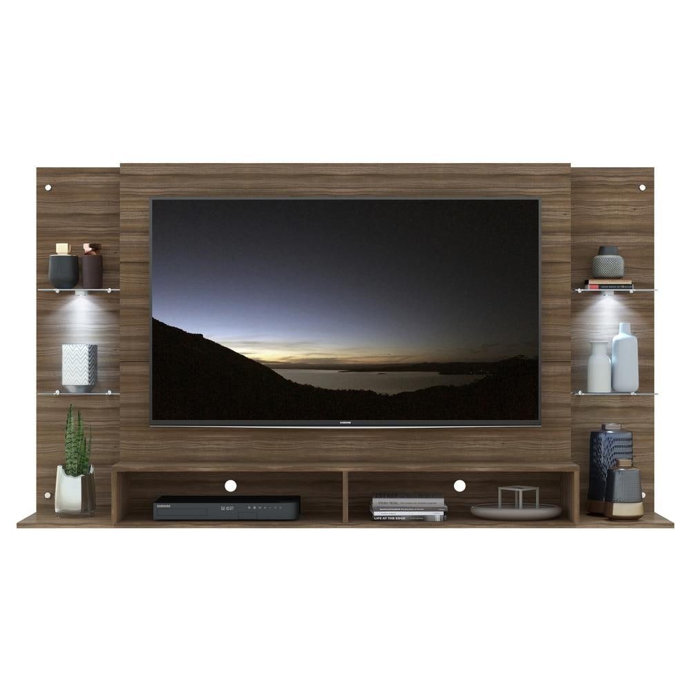 Painel com Suporte TV 60" e 2 Leds Prateleiras de Vidro Vegas Multimoveis Madeirado