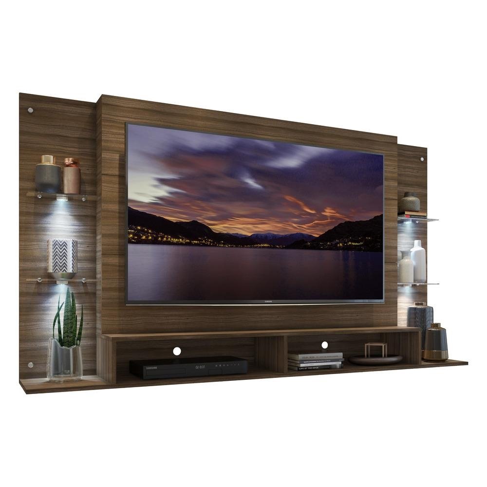 Painel com Suporte TV 60" e 4 Leds Prateleiras de Vidro Vegas Multimoveis Madeirado