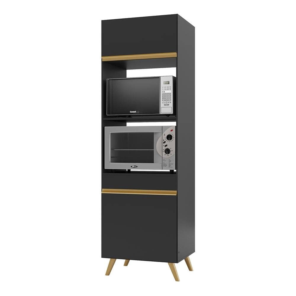 Paneleiro 2 Portas para Forno e Microondas Veneza GB Multimoveis Preto