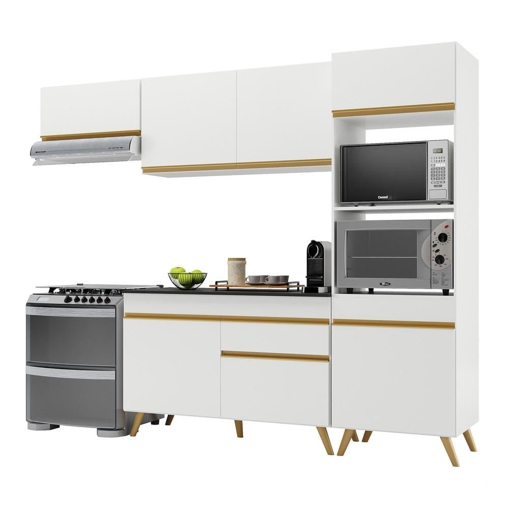 Cozinha Compacta 4 pecas com Armario e Balcao MP3690 Veneza GW Multimoveis Branca