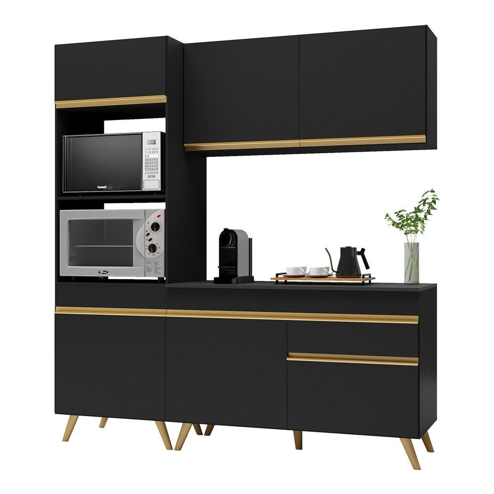Armario de Cozinha Compacta 3 pecas MP3694 Veneza GB Multimoveis Preta