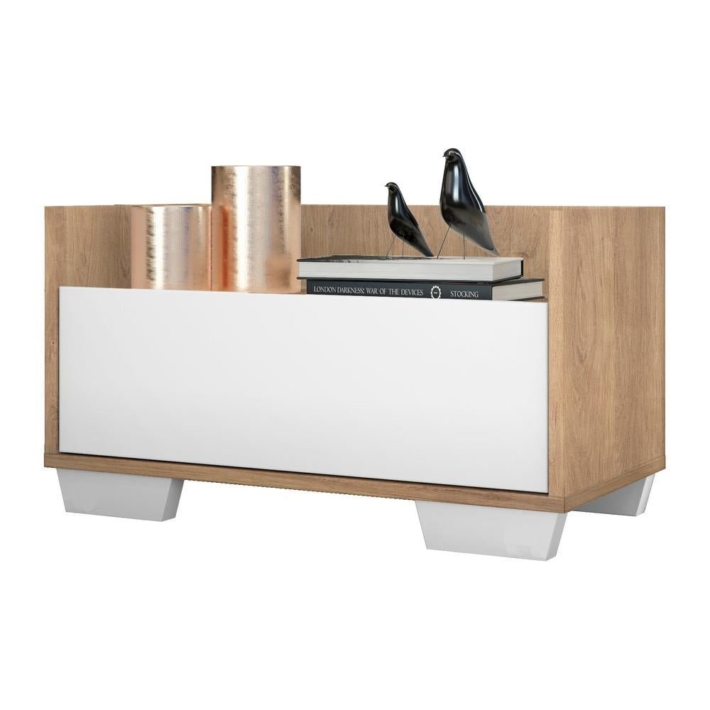 Mesa de Cabeceira 80 cm com Pes Quadrados Multimoveis Rustic/Branco
