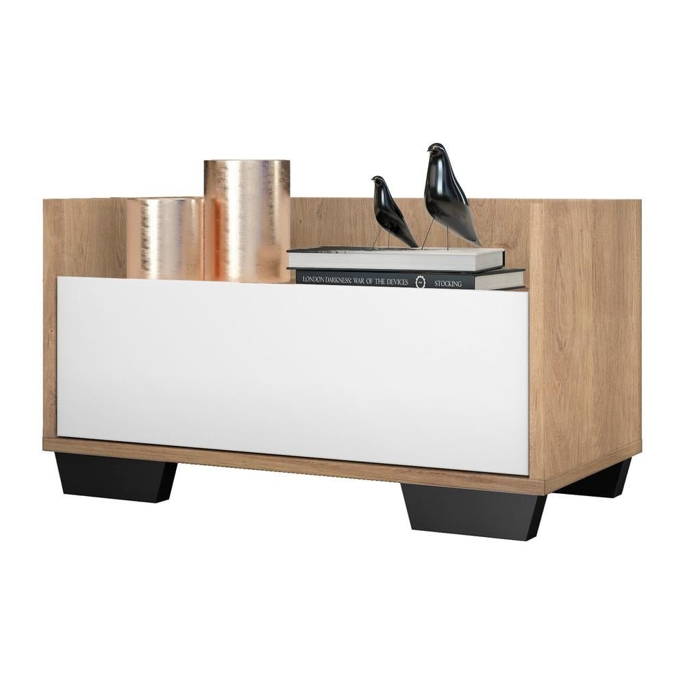 Mesa de Cabeceira 80 cm com Pes Quadrados Multimoveis Rustic/Branco/Preto