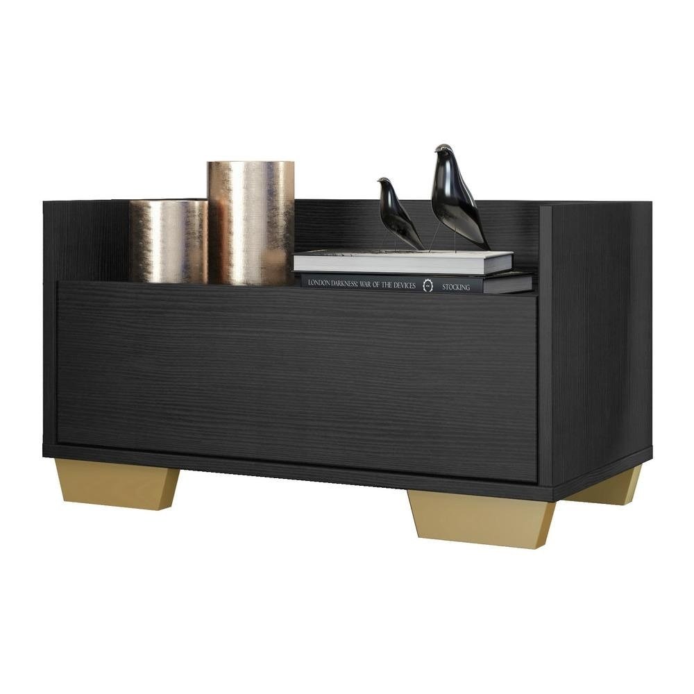 Mesa de Cabeceira 80 cm com Pes Quadrados Multimoveis Preta/Natural