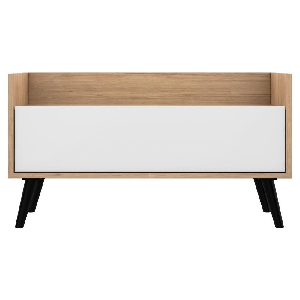 Kit com 2 Mesas de Cabeceira 80 cm com Pes Retro Multimoveis Rustic/Branco/Preto