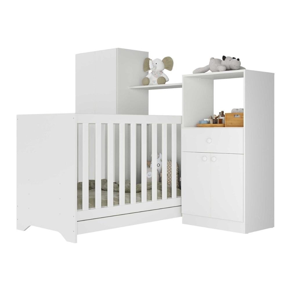 Quarto Infantil com Berco 3 em 1 e Colchao Incluso Luiza Multimoveis Branco