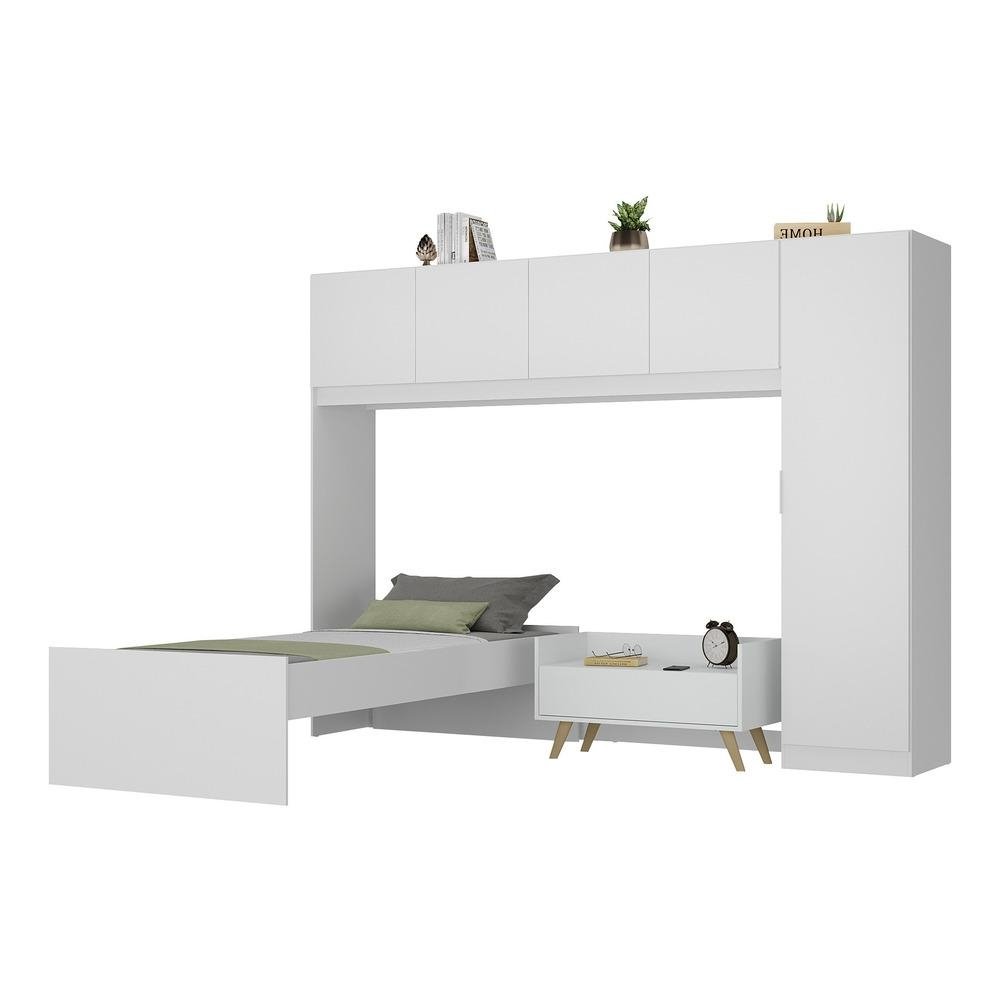 Cama de Solteiro com Guarda-Roupa e Mesa de Cabeceira Retro Dublin Multimoveis MP4033 Bran