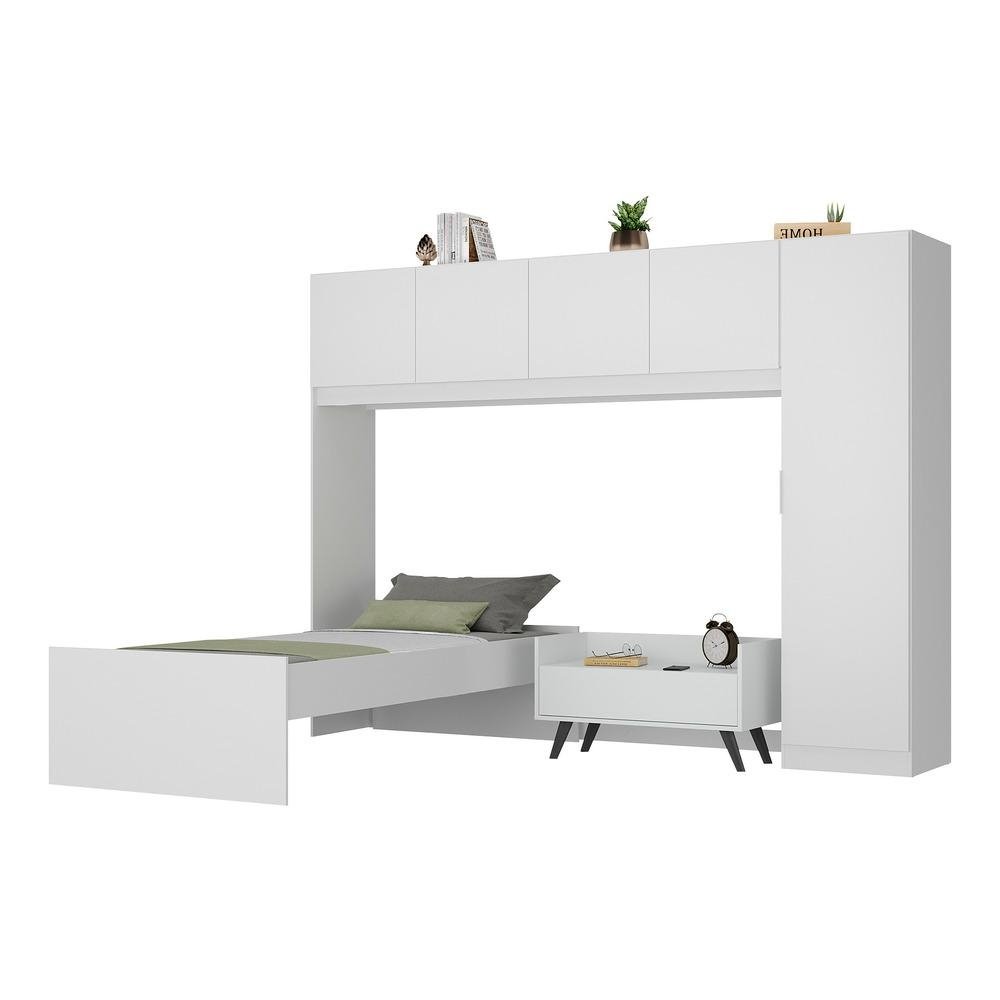 Cama de Solteiro com Guarda-Roupas e Mesa de Cabeceira Retro Dublin Multimoveis MP4033 Bra