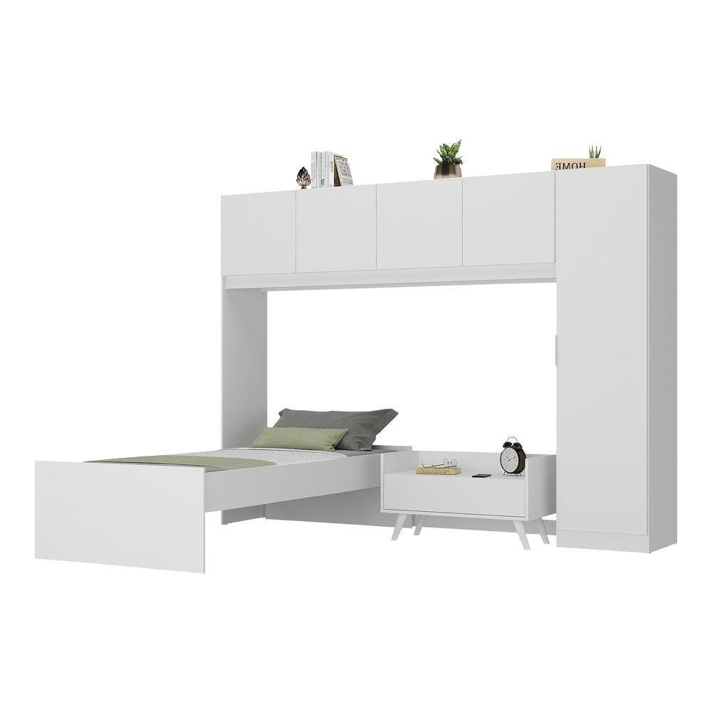 Cama de Solteiro com Guarda-Roupas e Mesa de Cabeceira Retro Dublin Multimoveis MP4033 Bra