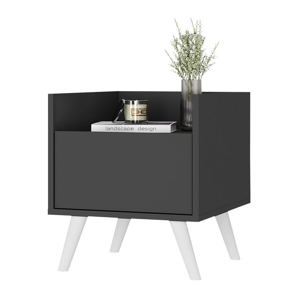 Mesa de Cabeceira 40 cm com Pes Retro Multimoveis MP4041 Preta/Branca